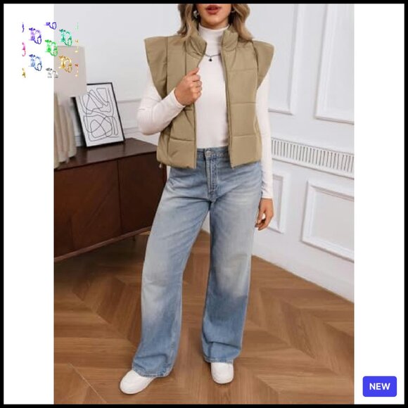 Cropped Puffer Vest Cap Sleeve Zip Up Quilted Gilet Winter Outerwear Chic - Picture 7 of 8